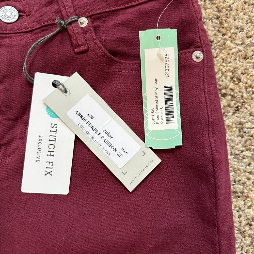 NWT Stitch Fix Exclusive Rhea Skinny Jean Sz. 0 Purple Passion by Just USA Mid R - Picture 5 of 5
